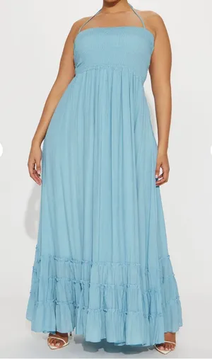 Hayley Halter Smocked Backless Maxi Dress - Blue thumbnail 1