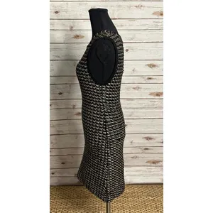Alice+Olivia black/gold tweed sleeveless A-line textured knit mini dress Size XS thumbnail 3