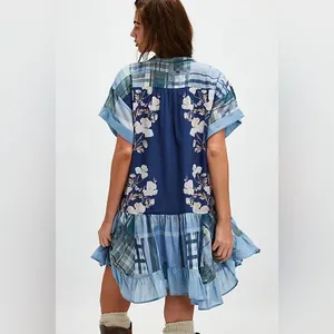 🆕 Free People | Printed Agnes Mini Dress | Indigo Combo | Sz: Xs thumbnail 3