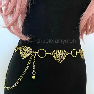 Gold Y2K Butterfly Heart Open Ring Chain Belt, Fits 25-44 Inches, X7GA1318 thumbnail 4