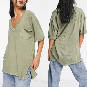 Free People Slouchy V-neck T-shirt in Khaki, Size M NEW w/Tag thumbnail 2