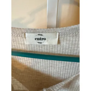 Entro Ribbed Henley Tunic Top Long Sleeve Babydoll Oatmeal Beige Women Small thumbnail 2