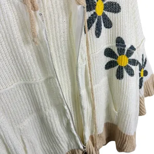 Mello‎ Cream Tan Flower Full Zip Hooded Oversized Super Stretchy Cardigan Size M thumbnail 6