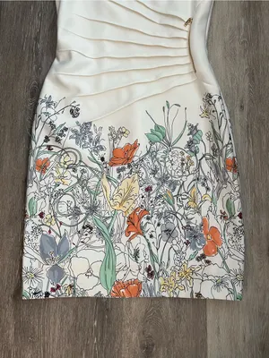 Ivanka Trump Floral Sheath Dress Womens Size 14 Ivory Sleeveless Gold Zipper thumbnail 3