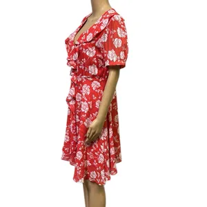 Lulus Ximena Coral Red White Floral Print Ruffled Mini Dress Womens Medium thumbnail 6