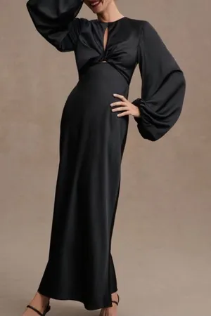 Significant Other Demi Backless Twist Front Column Maxi‎ Gown Black 2 thumbnail 1