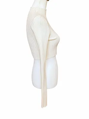 Edikted Cropped Sweater Top Women’s M/L Cream Ribbed Mock Neck Stretch Fall Sexy thumbnail 4
