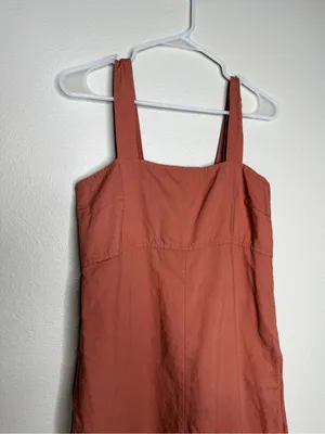 UNIQLO Terracotta Linen Blend Wide Leg Jumpsuit Square Neck Minimalist Small thumbnail 6
