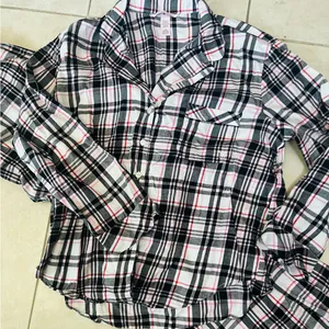 Victoria's Secret Flannel Plaid Pajamas - Black, White, Pink thumbnail 4