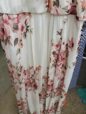 White Floral Halter Maxi Dress - Pink Rose Print Size 16 Womens Perfect For Wedd thumbnail 2