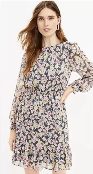 Loft Floral Shimmer Long Sleeve Dress thumbnail 1