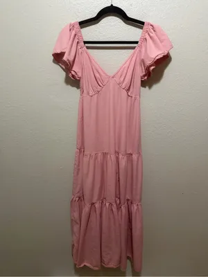 Billabong Last Light Dress Pink Size Large Flutter Sleeve Midi Boho thumbnail 5