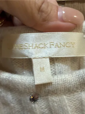 $275 LOVE SHACK FANCY cashmere wool gray rhinestone crop top NWOT M quiet luxury thumbnail 4