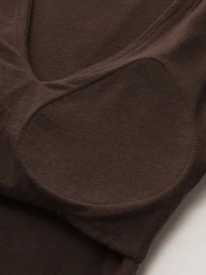 Commense Bra-Free Built-In Padded V-Neck Long Sleeve Top Dark Brown XS NWT thumbnail 3