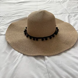 Kentucky Derby Church Tea Party Wide Brim Straw Hat Black Beige Straw‎ Feminine thumbnail 3