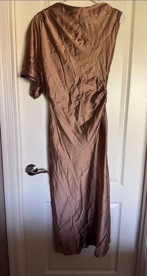 Zara One-Shoulder Satin Midi Dress in Brown / M5 thumbnail 1