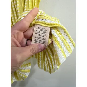 Anthropologie Moth Yellow White Ribbed Pointelle Peplum Knit Tank Top Medium thumbnail 6