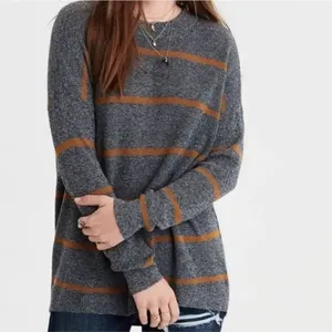 American Eagle Grey & Tan Striped Knit Crewneck Jegging Fit Sweater Size M thumbnail 6