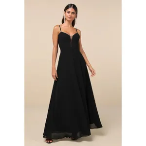 Lulus Stunning Grace Black Cutout A-Line Chiffon Maxi Dress Medium NWOT thumbnail 5