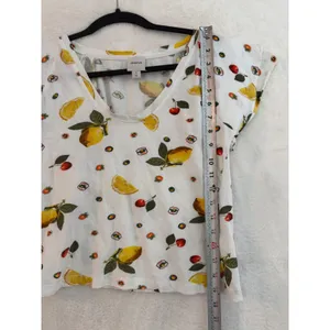Maeve Anthropologie Lemon Cherry Fruit Print V-Neck Flutter Sleeve Cotton Top S thumbnail 4