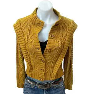Central Park West Mustard Cable Knit Cardigan Sweater SMALL Cottage Prairie $181 thumbnail 7