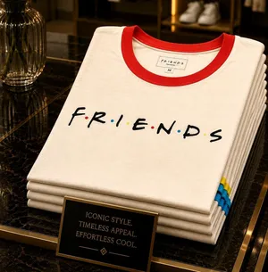 Friends Rainbow T-shirt Beige with Multicolor Neck and Cuffs M thumbnail 1