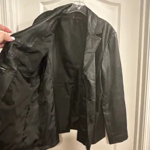 M Julian Black Genuine Leather‎ Blazer Jacket Women's XL Button V thumbnail 8
