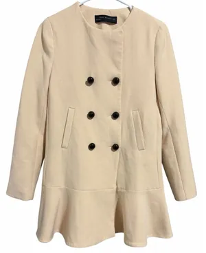 Zara Double Breasted Ruffle‎ Bottom Pea Coat Women's Size XS thumbnail 1