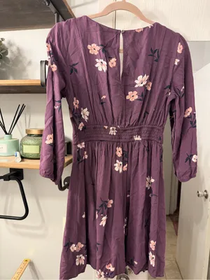 Abercrombie & Fitch Plum Floral Twist-Detail Long Sleeve Dress thumbnail 3