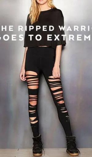 Alo High-Waist Extreme Ripped Warrior Leggings Black Edgy Hi-Rise Destroyed Pant thumbnail 8