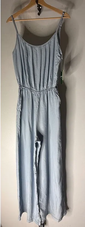 Halara Women Light Blue Lyocell Wide Leg Jumpsuit Sleeveless Pockets Small NWT thumbnail 1