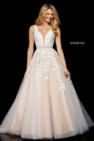 Sherri Hill 11335 Ivory Nude Lace Ball Gown Size 8 NWT‎ $898 thumbnail 1