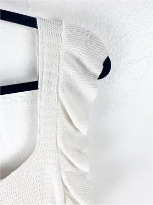 ANTHROPOLOGIE Cream Ruffle Shoulder Straps Hem Trim Dress Size Large Casual Boho thumbnail 6