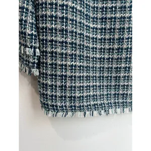 Ann Taylor Blue White Tweed Top Fringe‎ Trim Textured Blouse Chic Size 8 thumbnail 7