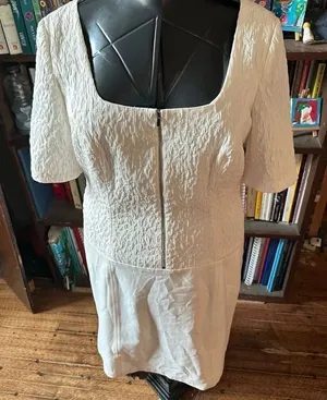 Loft white zip front 14 business casual royalcore pencil dress thumbnail 1
