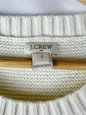 J. Crew Ivory White Classic Crewneck Cotton & Wool Blend Sweater S thumbnail 4