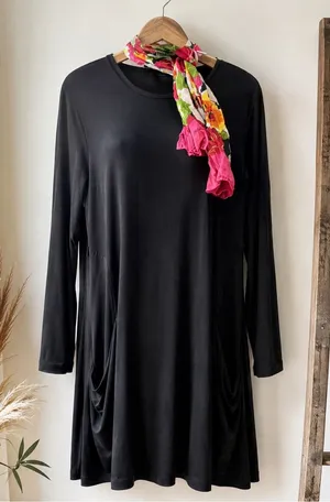 Betabrand Women’s Black Long Sleeve A-Line Dress Size Large Pockets thumbnail 1
