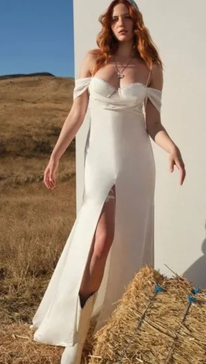 For Love & Lemons Cora White Off the Shoulder Slit Bridal Gown Size XS thumbnail 1
