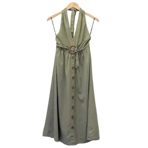 Lulus Feeling the Breeze Olive Green Buttoned Halter Backless Midi Dress Size XS thumbnail 2