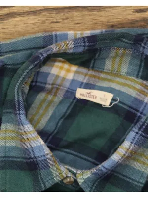 Hollister Womens Flannel Long Sleeve Button Up Shirt Blue / Green S thumbnail 3