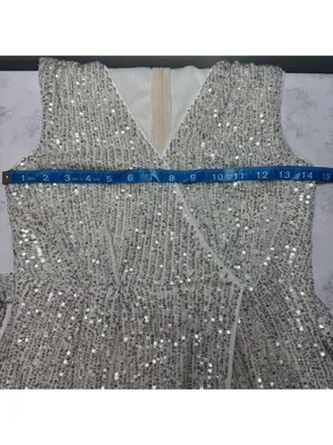 New Women's Cider Dress Size S Silver White Sequin Wrap Mini Party thumbnail 6
