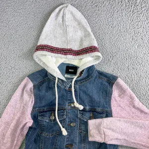 BDG Urban Outfitters Denim‎ Jacket Women Medium Hooded Mixed Media Pink Sleeves thumbnail 1