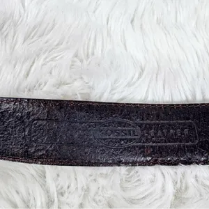 VINTAGE Fossil Brown Leather Western Engraved Silver Belt Medium Ornate Boho‎ thumbnail 5