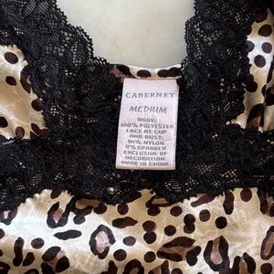 Cabernet Leopard Print Satin Slip Dress Black Lace Trim Chemise Nightgown Size M thumbnail 5
