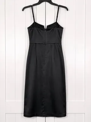 White House Black Market Dress Size 6 Black Satin Sweetheart Cocktail Sheath thumbnail 3