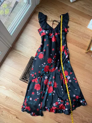 Free People Warm Hearts Black Floral Lace Midi Dress M thumbnail 5