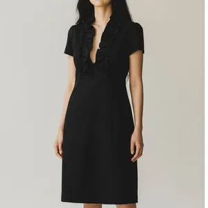 J. Crew Madeline Ruffle Collar Wool Short Sleeve Dress Pockets Side Zip 2 Black thumbnail 10