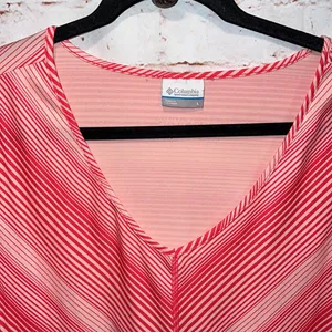 Columbia anytime casual striped tunic Omni wick large cinched sides V-neck pink thumbnail 2