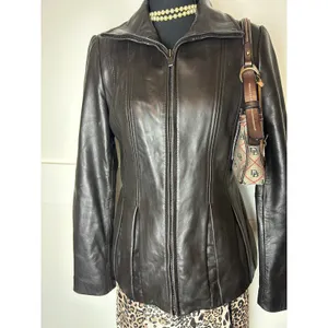 Y2K Indie Sleaze Jones New York Brown Leather Jacket Pleated Zip Up Grunge thumbnail 2