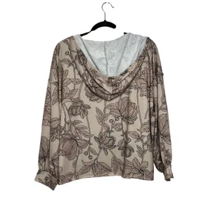 BiBi Floral Hoodie Top Taupe Lightweight Pullover Small Boho Casual thumbnail 2